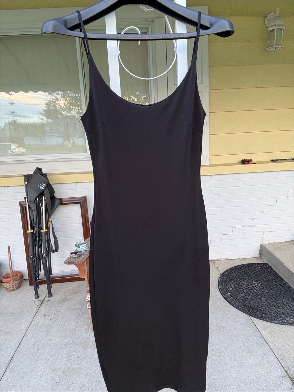 Mind Code Black Midi Slip Dress with Thin Straps